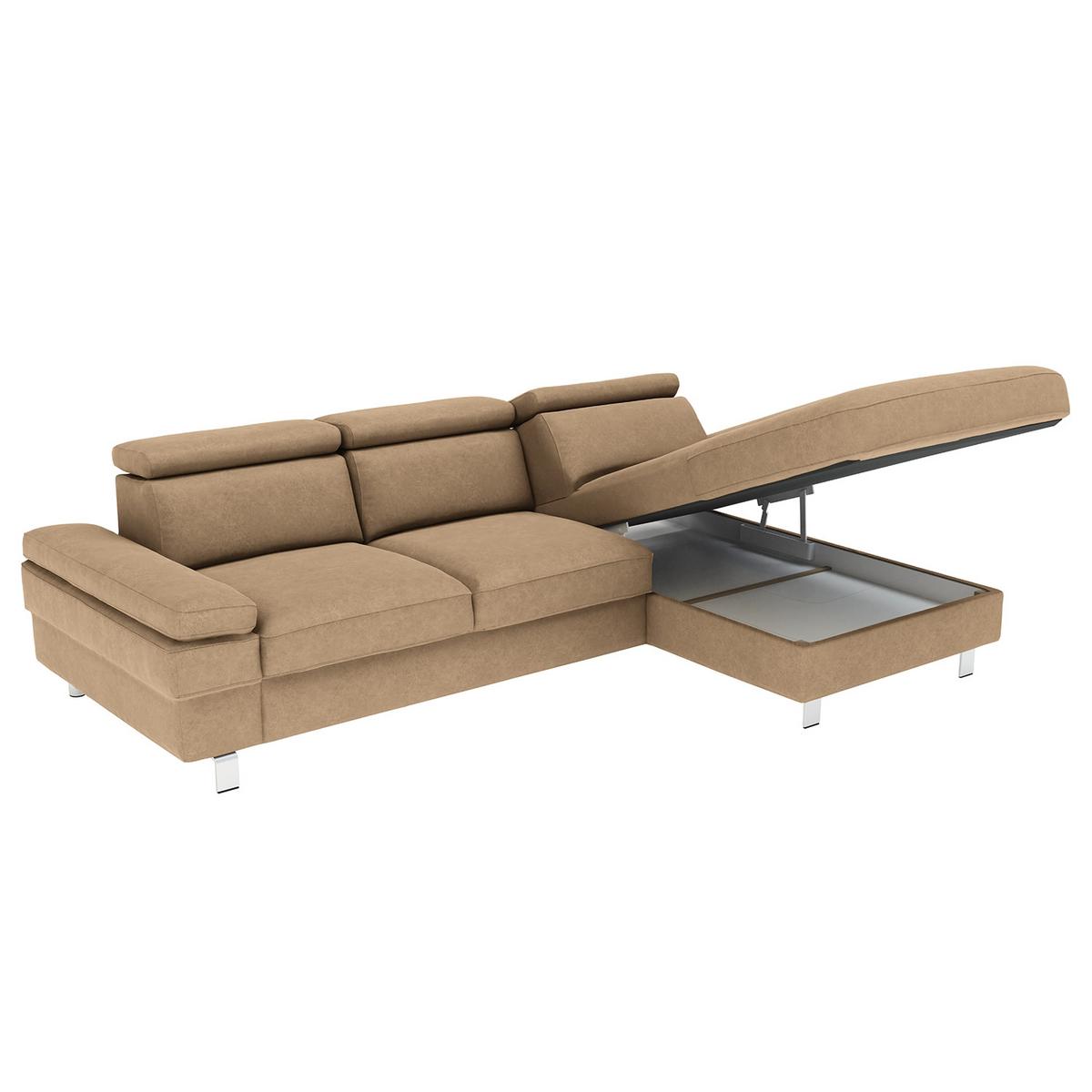 Ecksofa Elvis Sandfarben S: 259x182 Cm - Sandfarben/Silberfarben, KONVENTIONELL, Textil (259/182cm) - Trendmanufaktur