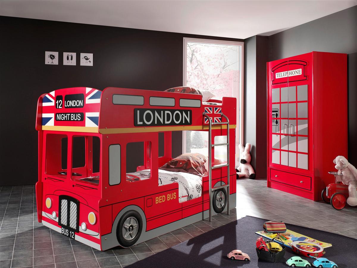 Autobett London Bus 90x200 Cm Rot +beleuchtung - Rot, MODERN, Holzwerkstoff (90/200cm) - MID.YOU