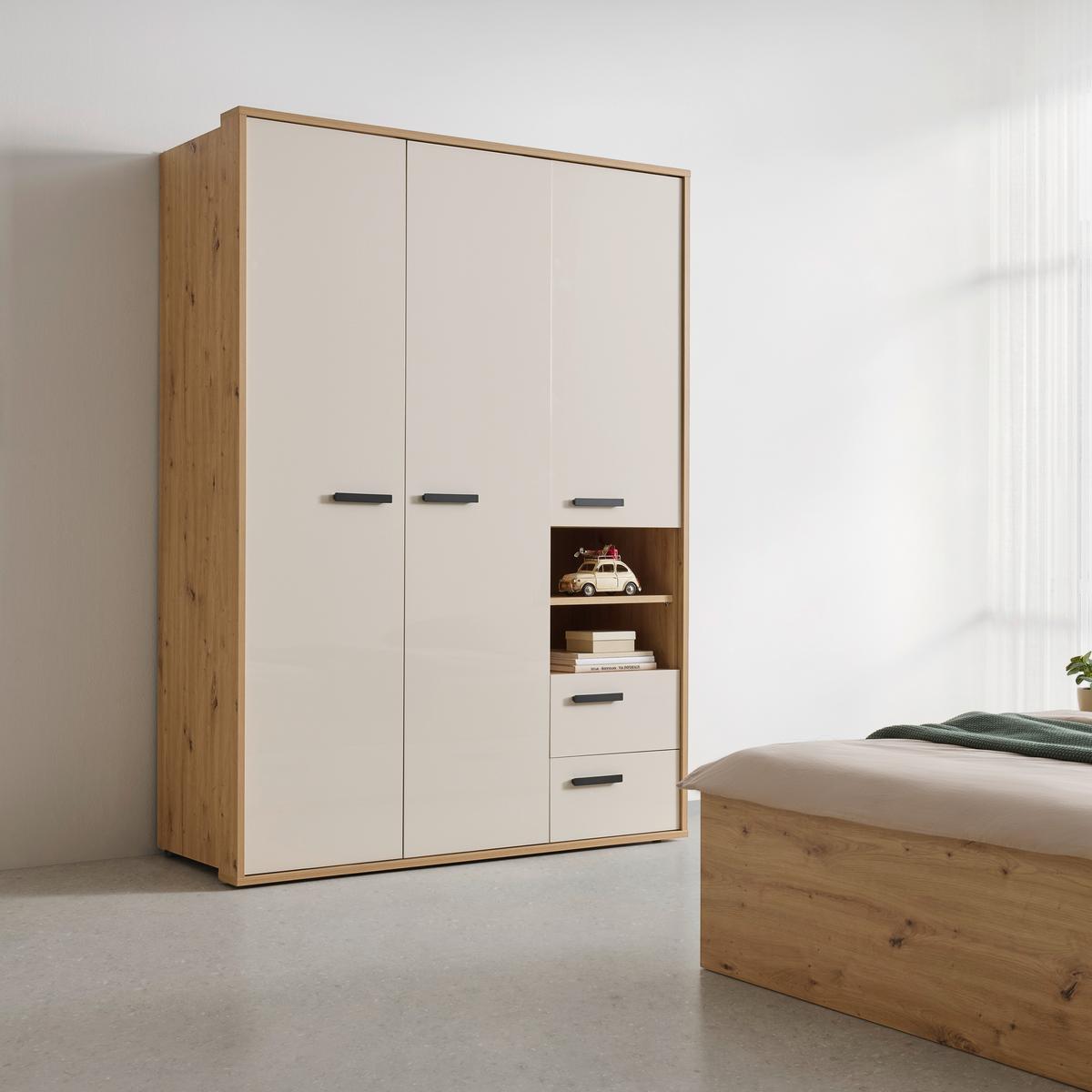 ŠATNÍKOVÁ SKRIŇA CASA MIA - kašmírová/antracitová, Konventionell, kov/kompozitné drevo (152cm)