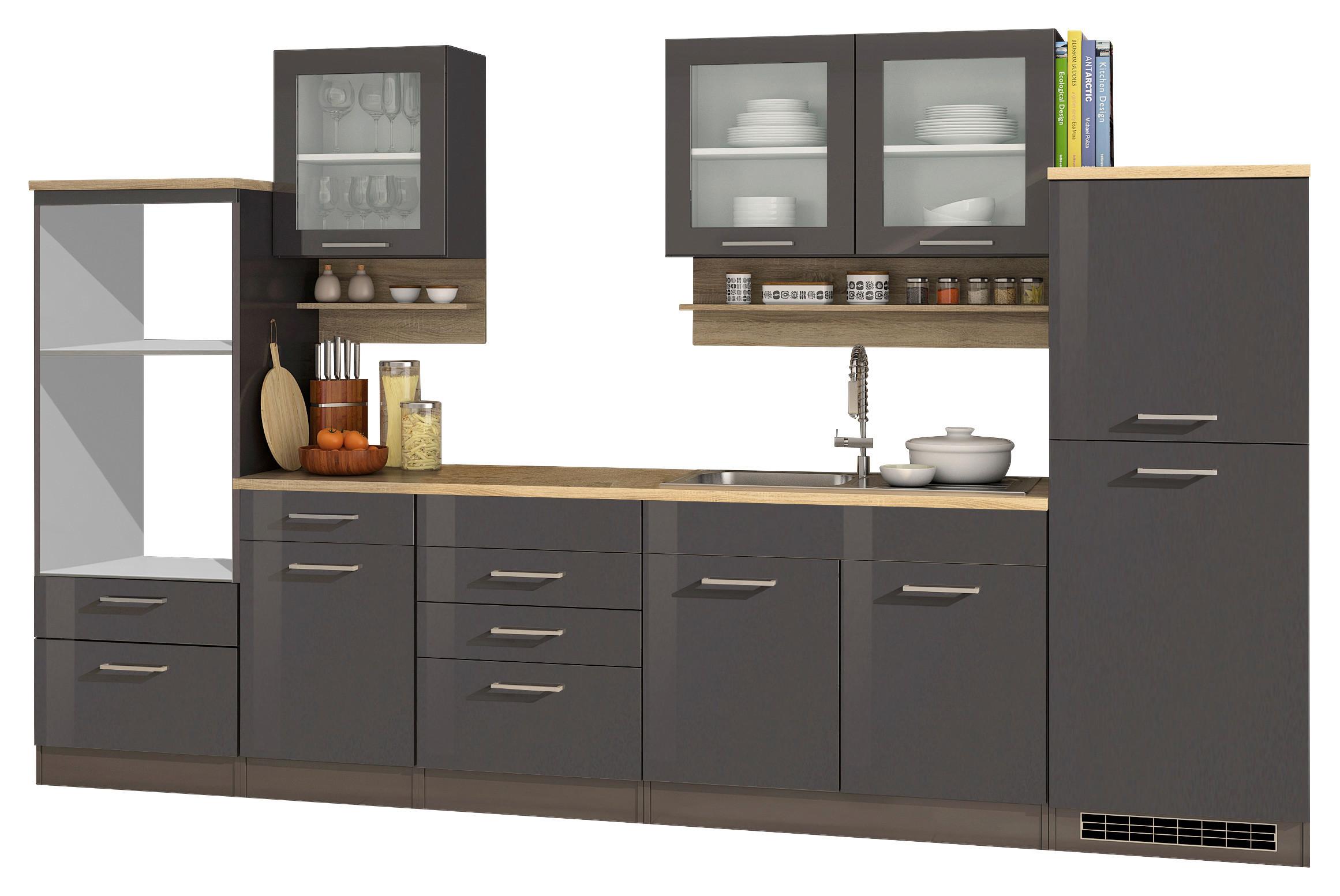 Küchenleerblock Mailand Graphitfarben B: 330cm - Graphitfarben/Sonoma Eiche, MODERN, Glas/Holzwerkstoff (330cm) - Held