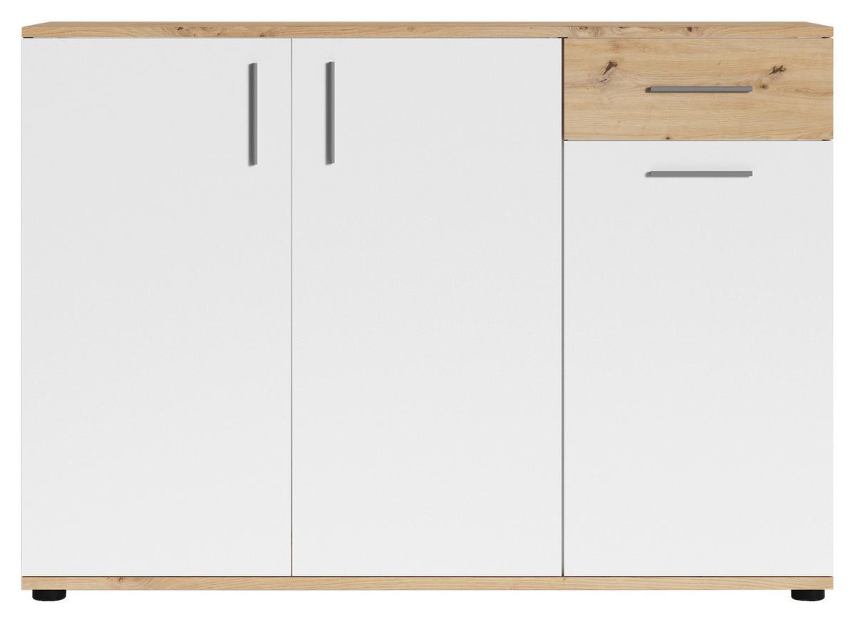 Kommode B: 110 cm Jakob Weiß/Eiche Dekor - Schwarz/Eiche Artisan, MODERN, Holzwerkstoff (110/83,5/35,5cm) - MID.YOU