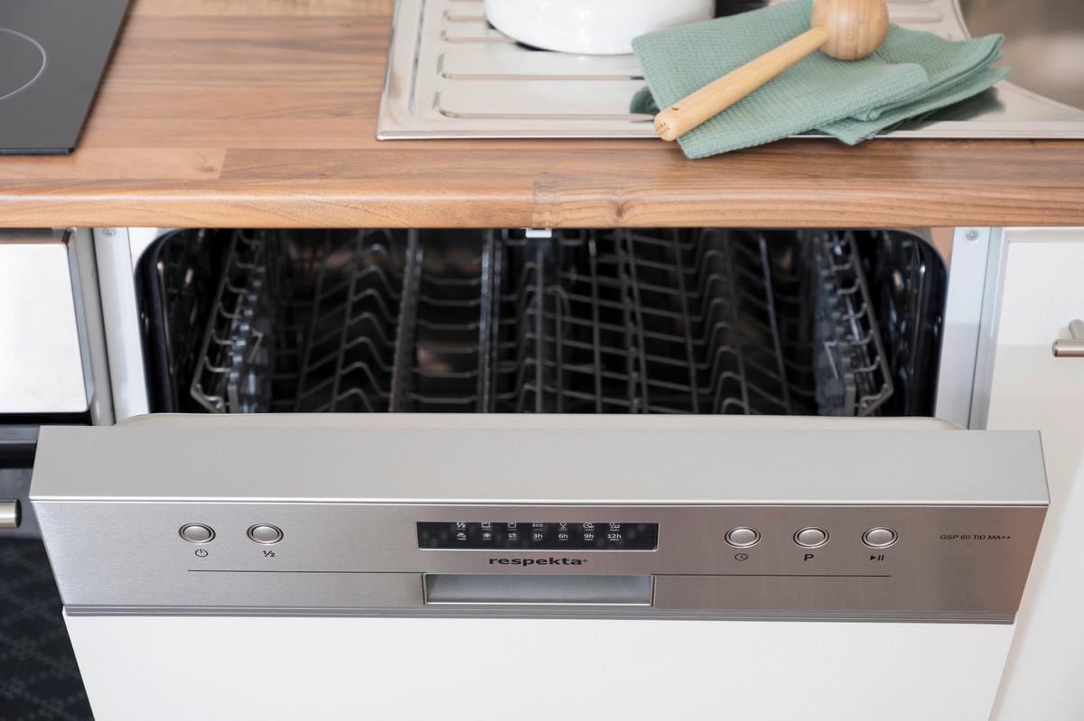 Küchenzeile Economy Mit Geräten 280 Cm Weiß/nussbaum Dekor - Nussbaumfarben/Weiß, Basics, Holzwerkstoff (280cm) - Respekta