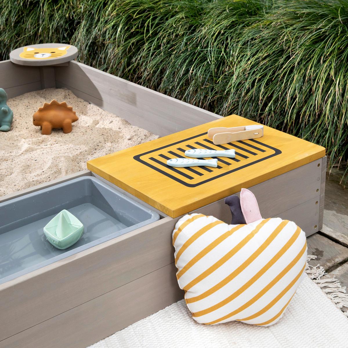 Sandkasten Muddy Buddy Holz, LxBxH: 120x120x20 cm - Currygelb/Grau, Basics, Holz (120/120/20cm) - MUDDY BUDDY