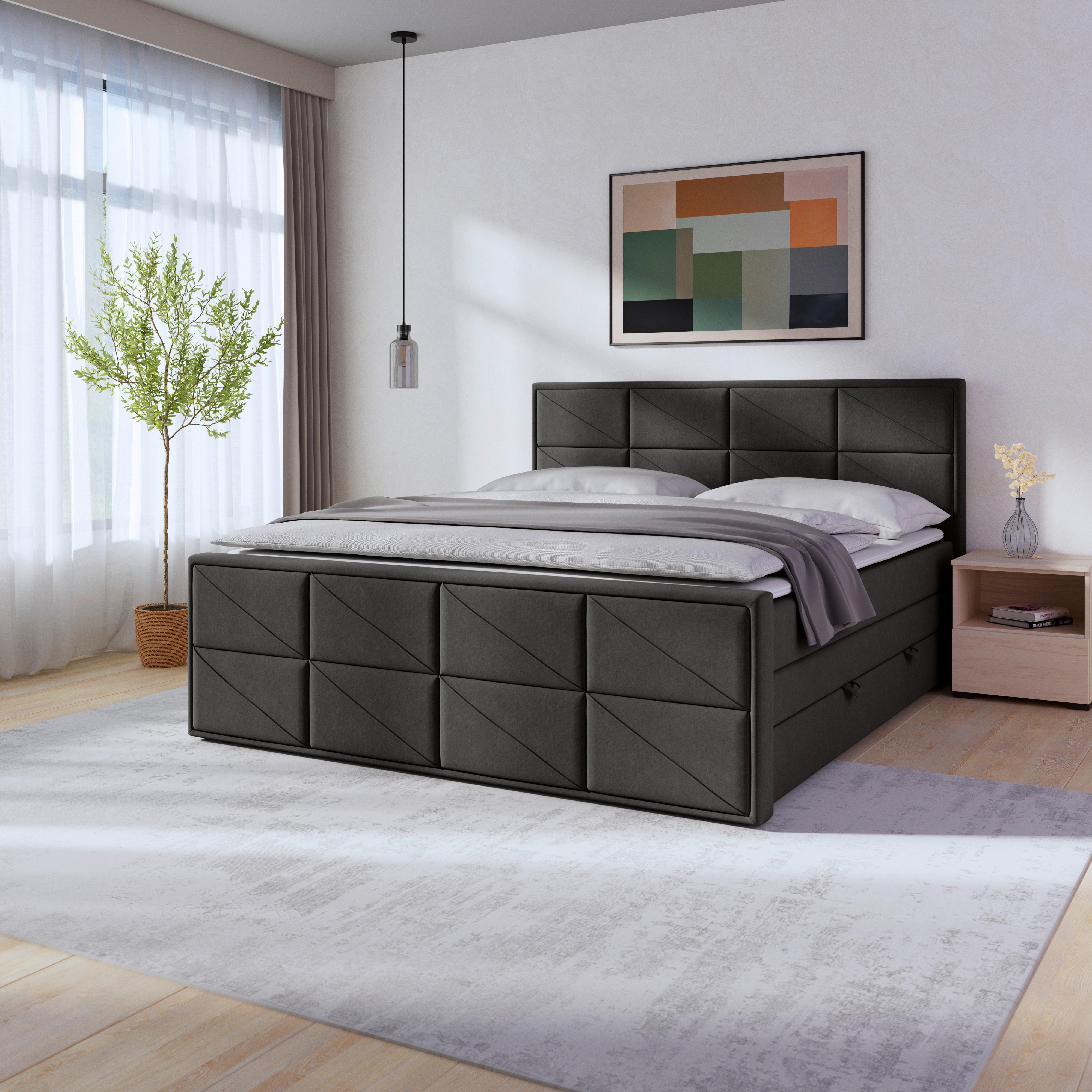 Boxspringbett Mit Bettkasten Helsinki 180x200 Cm Anthrazit - Anthrazit/Schwarz, MODERN, Karton/Holzwerkstoff (180/200cm) - MID.YOU