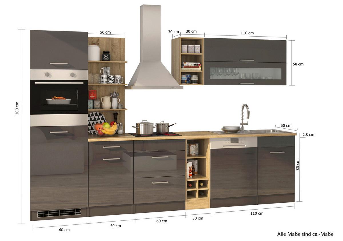 Küchenleerblock Mailand Graphitfarben B: 310cm - Graphitfarben/Sonoma Eiche, MODERN, Holzwerkstoff (310cm) - Held