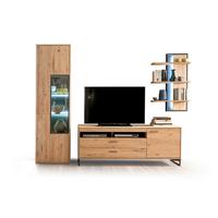 Wohnkombination Teilmassiv 3--Teilig. Portland Eichefarben - Eichefarben/Schwarz, Design, Glas/Holz (298/207/50cm) - Livetastic