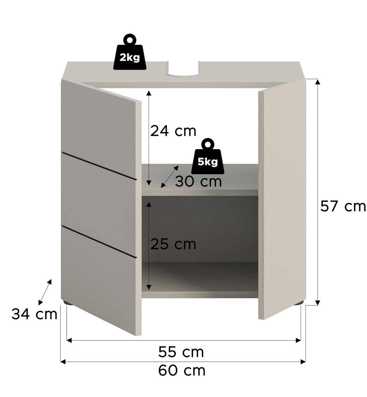 Waschbeckenunterschrank Vira Kaschmir B: 60 cm - Kaschmir/Schwarz, MODERN, Holzwerkstoff (60/57/34cm) - MID.YOU