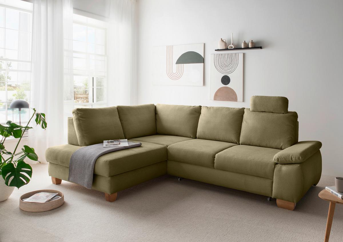 Eckschlafsofa Positano Olivgrün S: 206x261 Cm - Wildeiche/Olivgrün, MODERN, Textil (206/261cm) - Livetastic