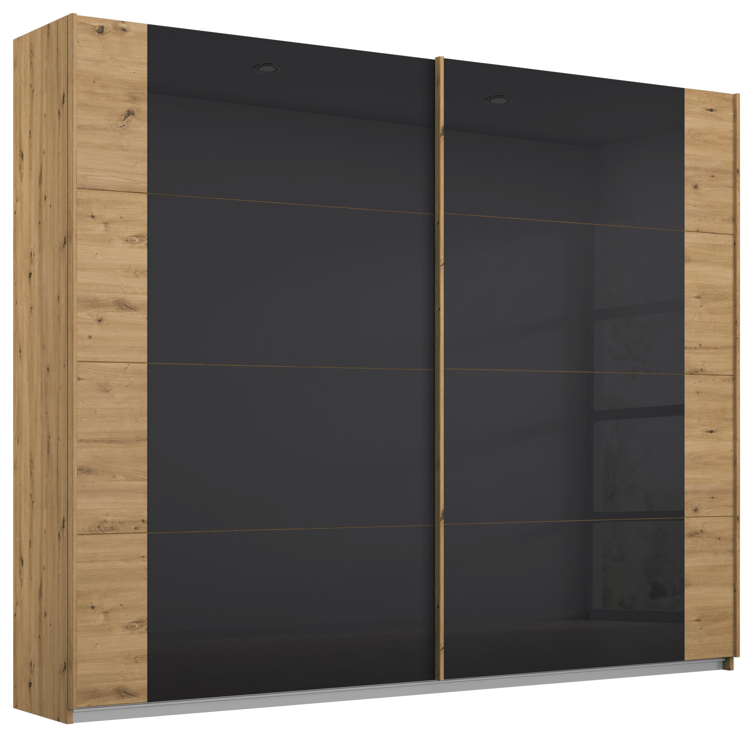 Schwebetürenschrank Artemis B: 225cm Anthrazit/Eiche Dekor - Anthrazit/Eiche Artisan, MODERN, Glas/Holzwerkstoff (225/210/62cm) - Rauch Möbel