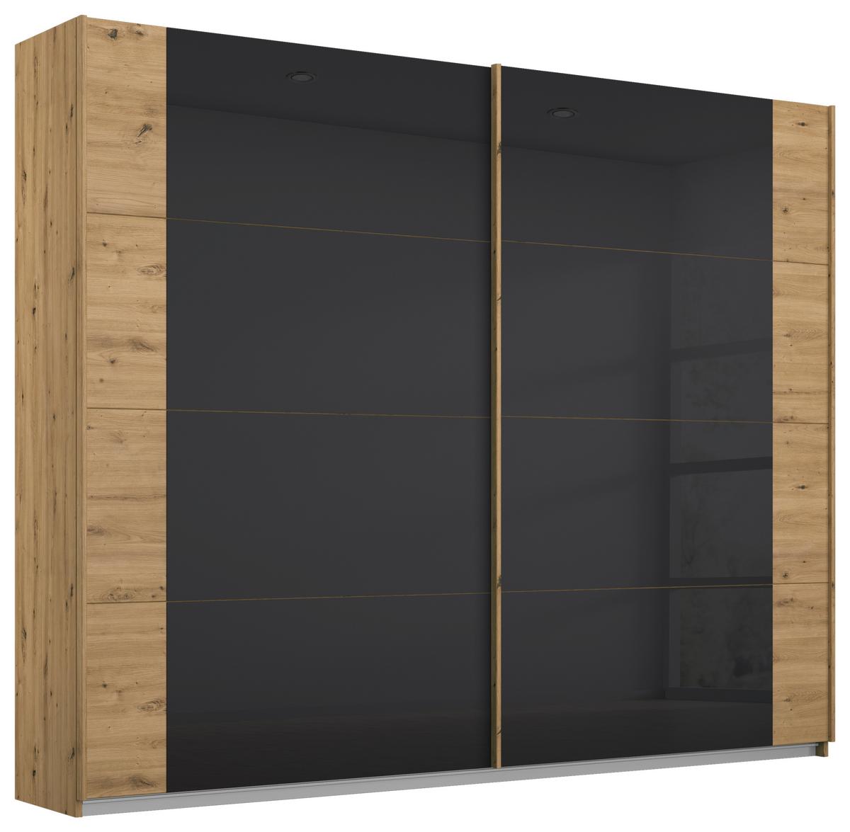 Schwebetürenschrank Artemis B: 225cm Anthrazit/Eiche Dekor - Anthrazit/Eiche Artisan, MODERN, Glas/Holzwerkstoff (225/210/62cm) - Rauch Möbel