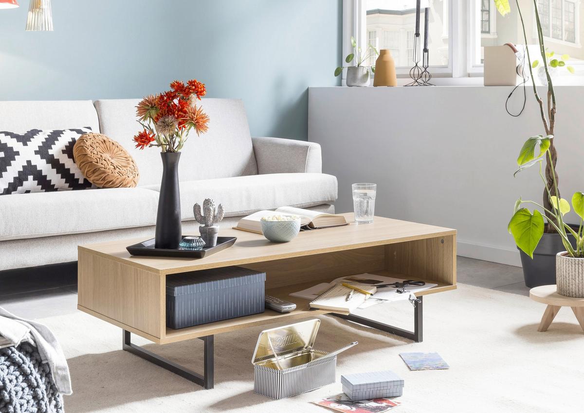 Couchtisch Naturfarben/schwarz B: 110 Cm - Schwarz/Naturfarben, Design, Holzwerkstoff/Metall (110/55/38cm) - Livetastic