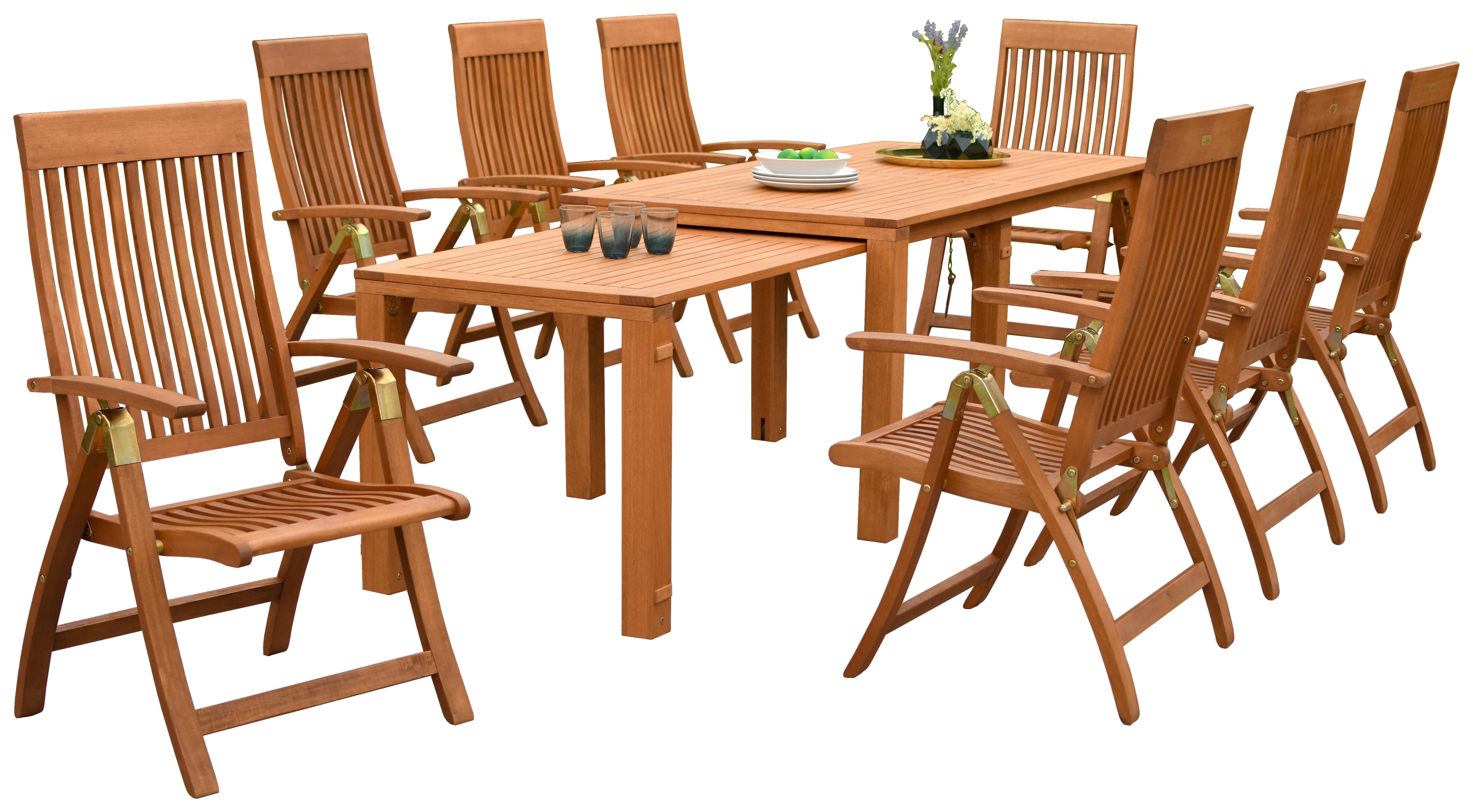 Gartengarnitur 9-Tlg. Comodoro Holz Massiv - Naturfarben, KONVENTIONELL, Holz - Gardenson