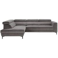 Rohová sedačka EMMA, ľavá, sivá,nast.op.hl,USB,el.výsuv - čierna/sivá, Modern, textil (210/301cm) - Premium Living