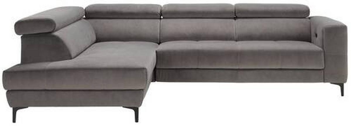 Rohová sedačka EMMA, ľavá, sivá,nast.op.hl,USB,el.výsuv - čierna/sivá, Modern, textil (210/301cm) - Premium Living