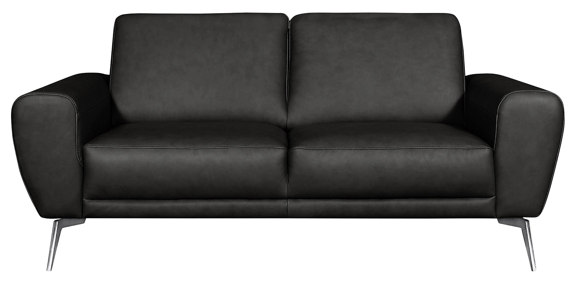 2-Sitzer-Sofa Spring Schwarz Chrom B: 207 cm - Chromfarben/Schwarz, Design, Leder (177/85/92cm) - Livetastic