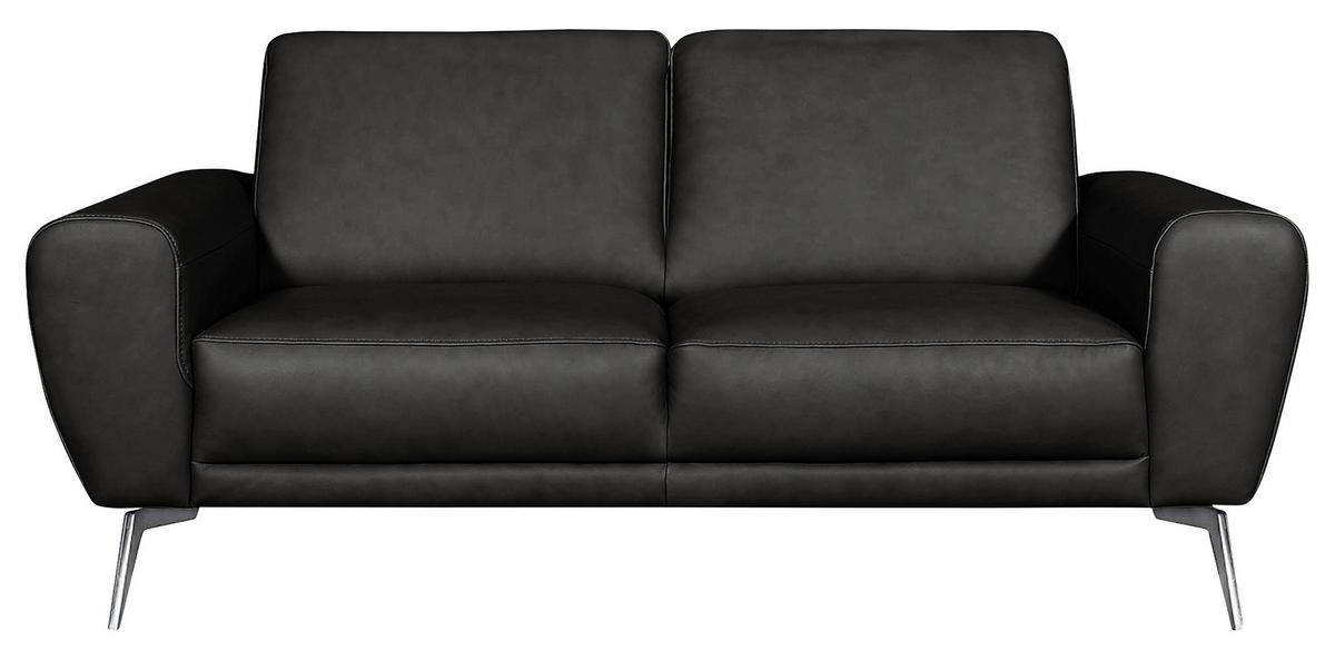 2-Sitzer-Sofa Spring Schwarz Chrom B: 207 cm - Chromfarben/Schwarz, Design, Leder (177/85/92cm) - Livetastic