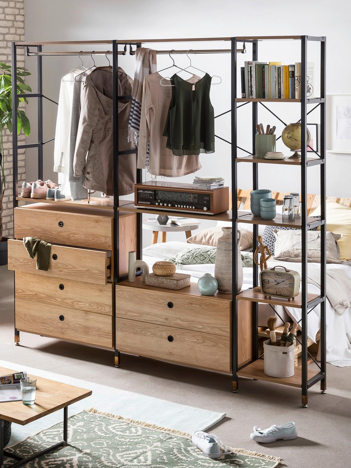 Leiterregal Naturfarben/Schwarz B: 45 cm - Schwarz/Naturfarben, Design, Holzwerkstoff/Metall (45/210/30cm) - Livetastic