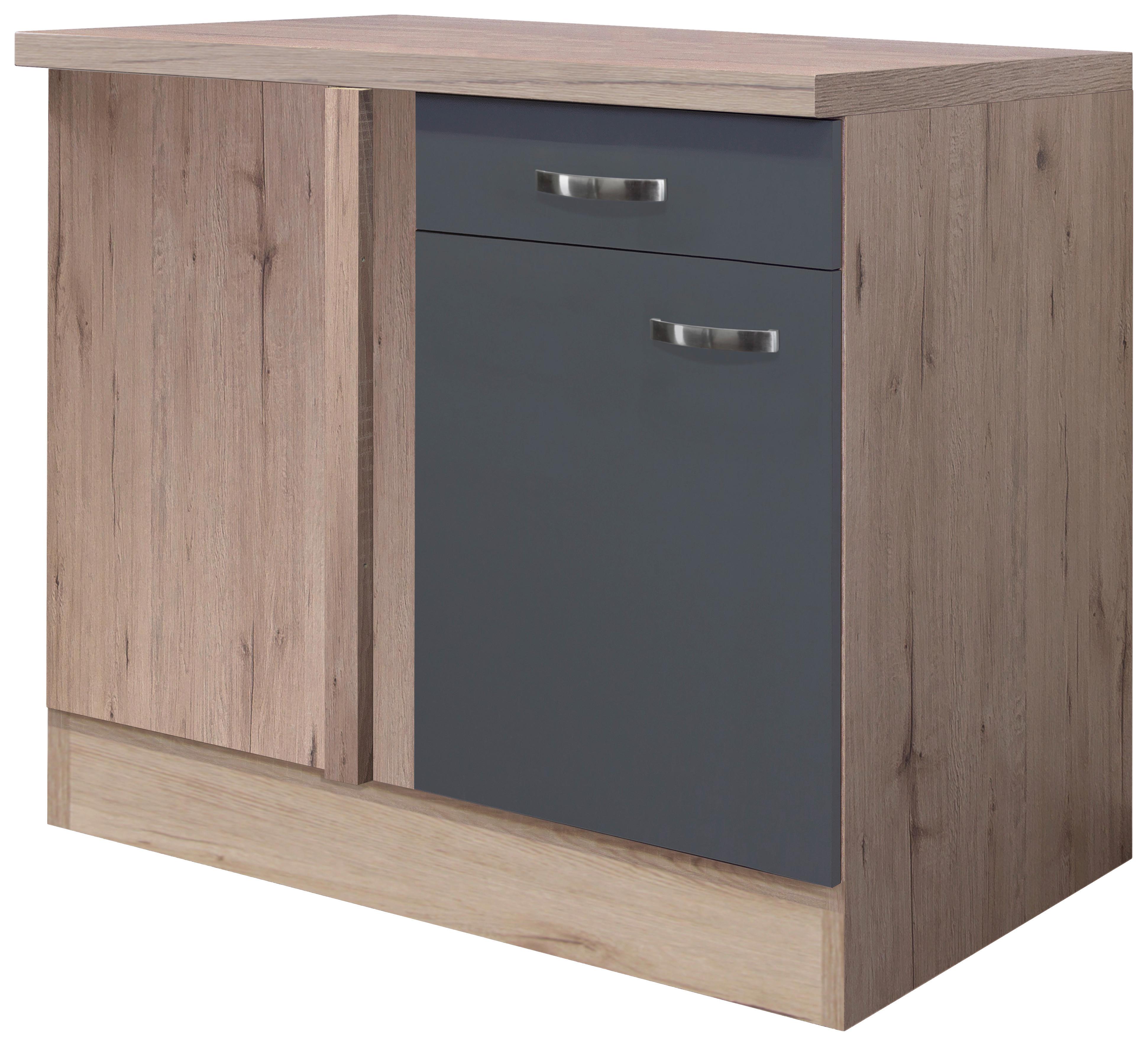 Rohová spodní skřiňka SHADOW - dub San Remo/tmavě šedá, Moderní, kov/kompozitní dřevo (110/85/60cm)