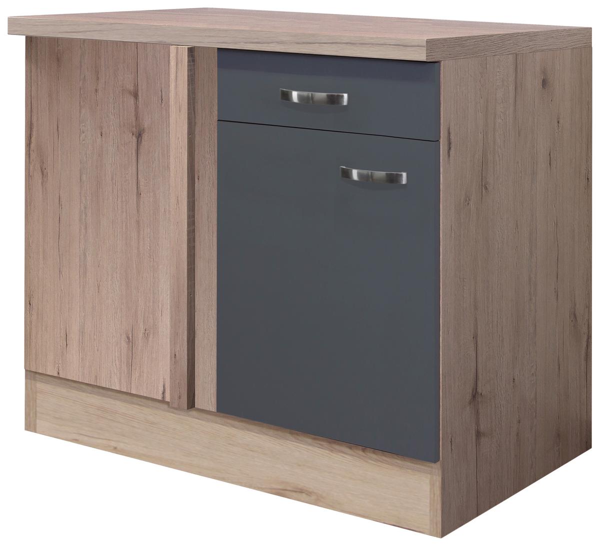 Rohová spodní skřiňka SHADOW - dub San Remo/tmavě šedá, Moderní, kov/kompozitní dřevo (110/85/60cm)