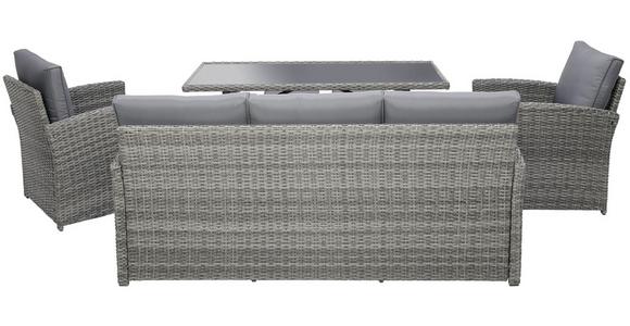 Loungegarnitur 6-Tlg Malta Rattan-Optik/Glas mit Kissen - Dunkelgrau/Grau, MODERN, Glas/Kunststoff (145/68/70cm) - Beldano