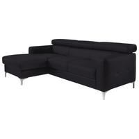 Ecksofa mit Schlaffunktion Sammy Schwarz Leder - Chromfarben/Schwarz, Design, Leder (168/227cm) - Livetastic