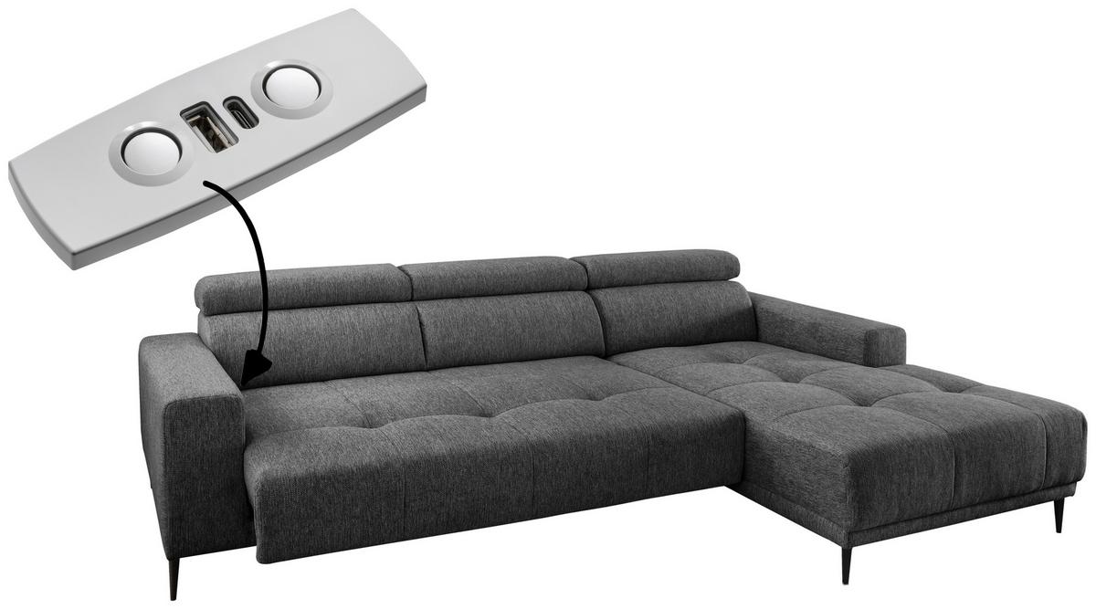 Ecksofa Intera Anthrazit S: 276x188 Cm - Anthrazit/Schwarz, KONVENTIONELL, Textil (276/188cm) - Livetastic