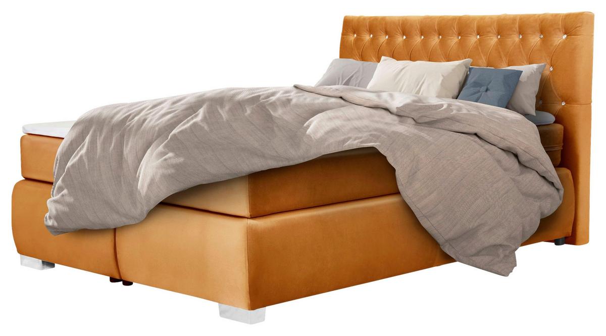 Boxspringbett Rumba inkl. Matratze 120x200 - Platinfarben/Gelb, Basics, Textil (120/200cm) - Livetastic