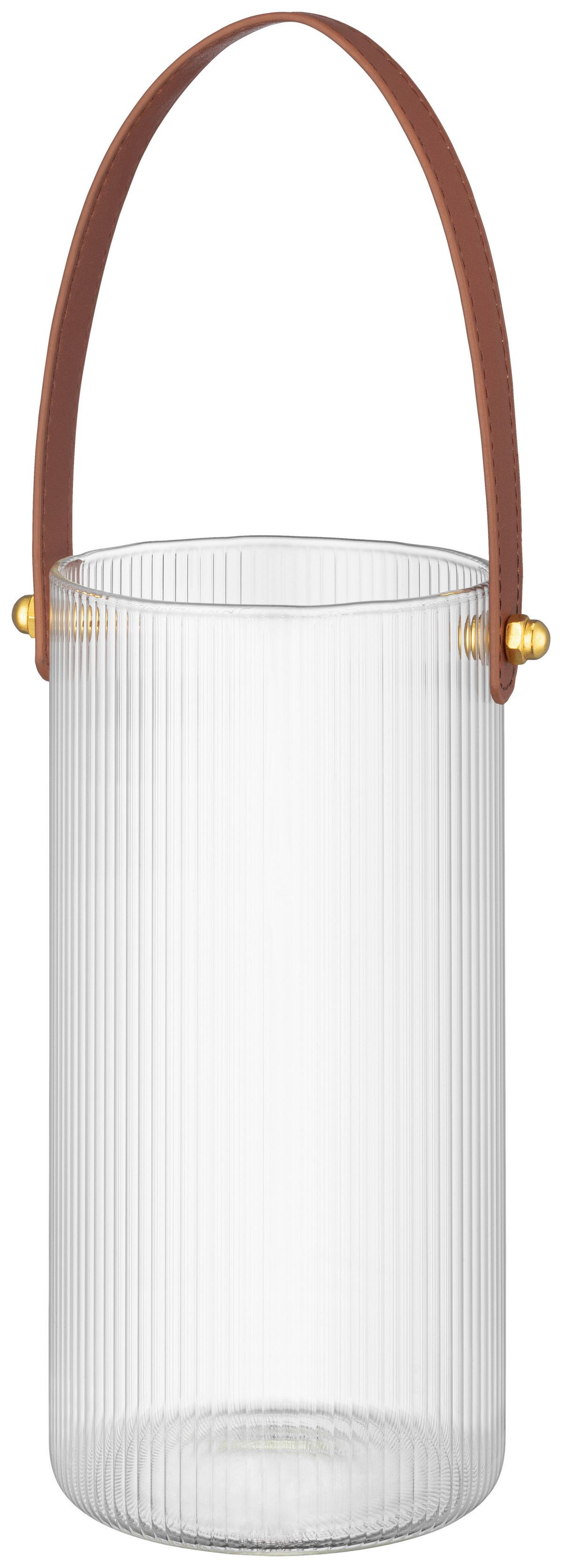 Vase Vivian - Klar/Braun, Design, Glas/Leder (10/10/20cm) - James Wood