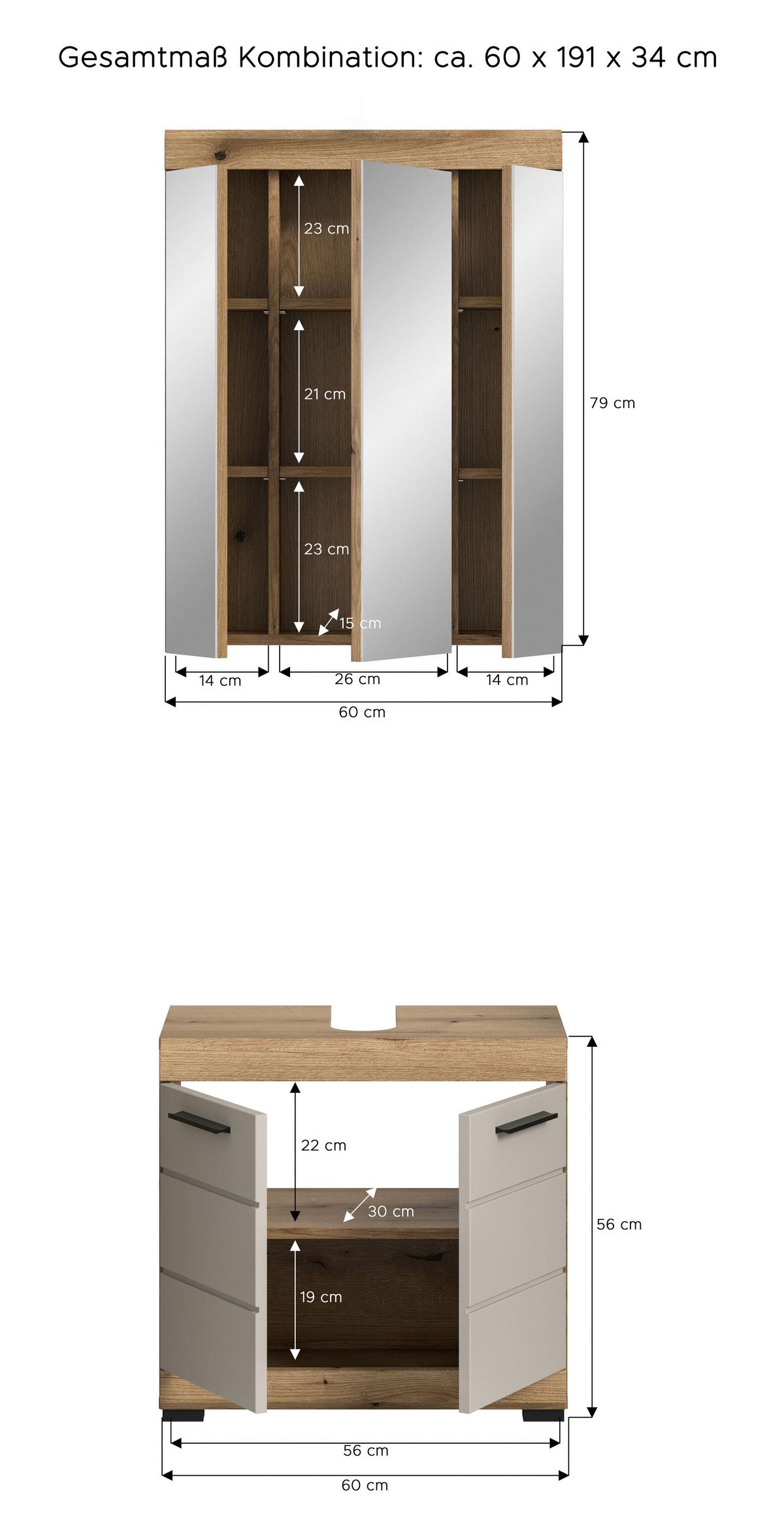 Badezimmer Scout Kaschmir/Naturfarben B: 60 cm - Kaschmir/Schwarz, MODERN, Glas/Holzwerkstoff (60cm) - MID.YOU
