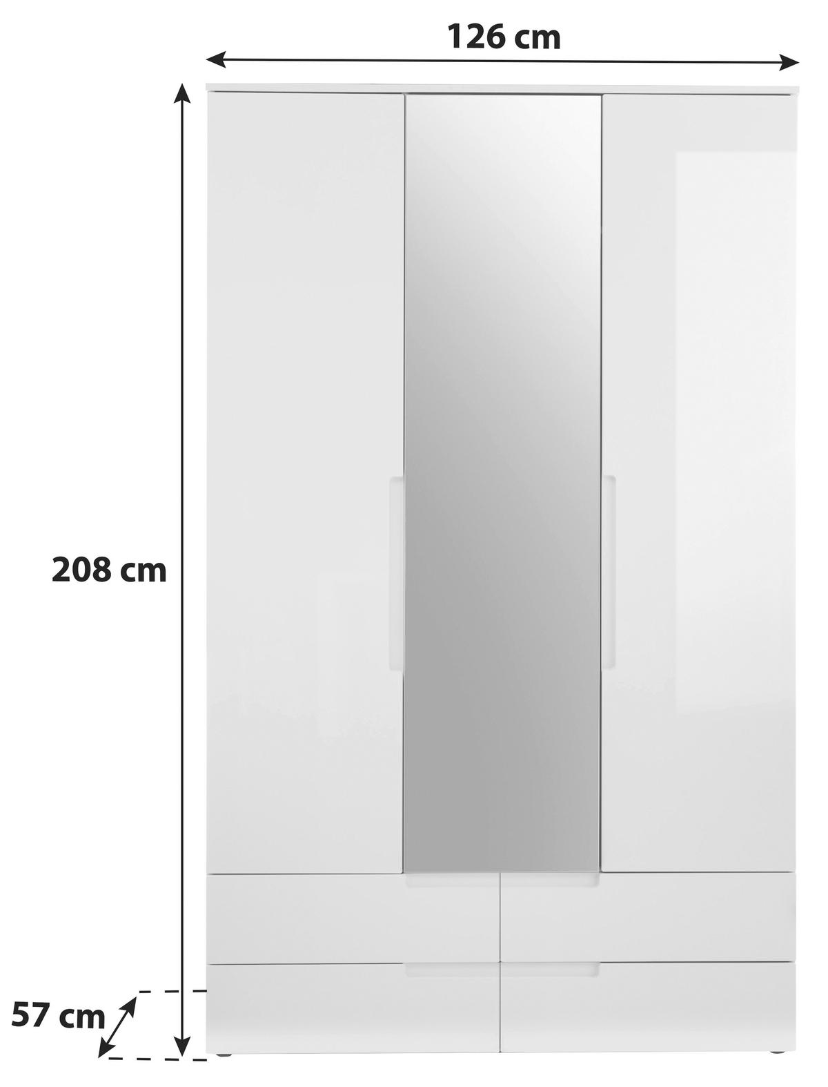Nyílóajtós Szekrény Spice - fehér, Modern, faalapú anyag/Üveg (126,8/208/57cm) - Carryhome