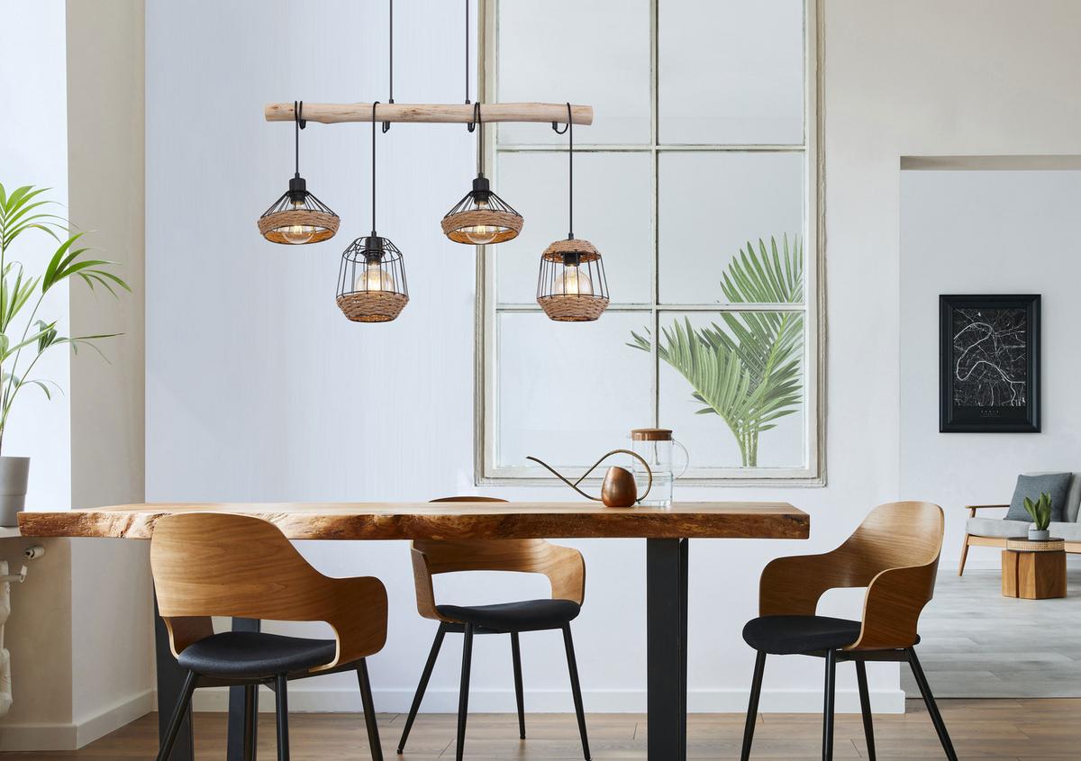 Hängeleuchte H: 120 cm 4-Flammig - Dunkelbraun/Schwarz, LIFESTYLE, Naturmaterialien/Holz (105/21/120cm) - Globo
