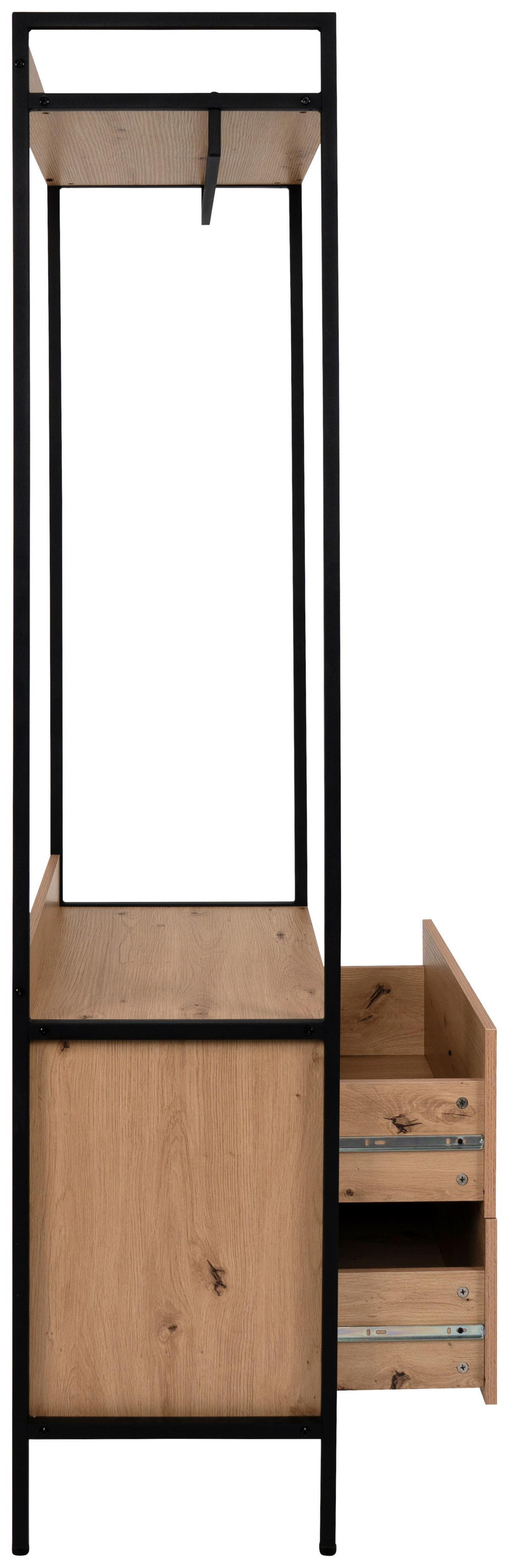 Garderobe Dhaka Eichefarben/schwarz B: 64 Cm - Schwarz, MODERN, Holzwerkstoff/Metall (64/190/40cm)