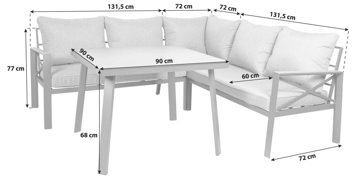 Loungegarnitur 4-Tlg Amsterdam aus Aluminium mit Glasplatte - Anthrazit, Basics, Glas/Textil (131,5/77/72cm) - Gardenson