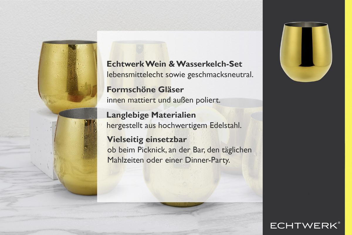 Wasserglas 6er-Set Je ca. 500 ml - Goldfarben, Trend, Metall (9,9cm) - Echtwerk