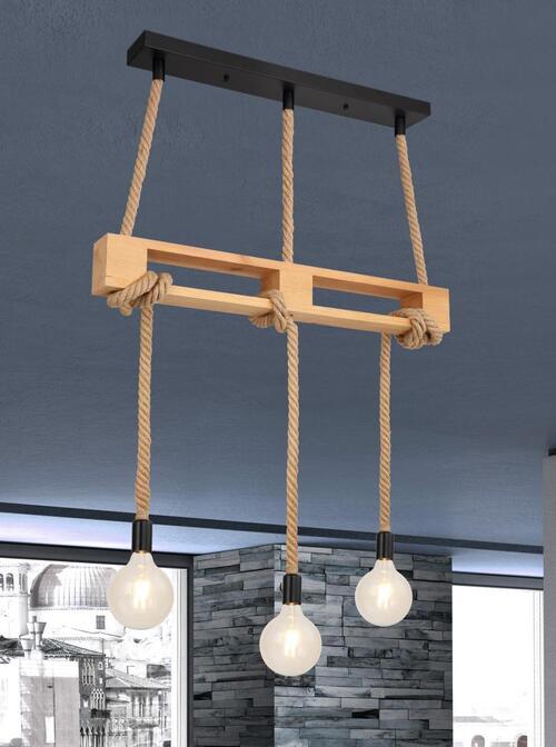 Häneleuchte H: 120 Cm 3-Flammig, Industrial Style - Schwarz/Braun, Natur, Naturmaterialien/Holz (83/10/120cm) - Globo