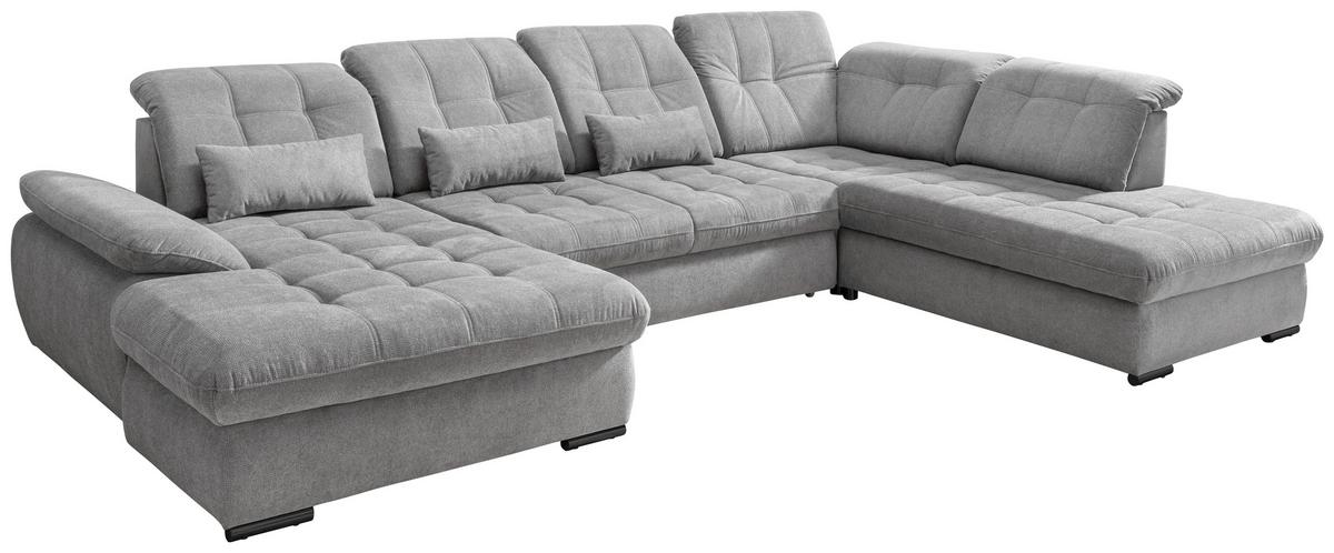 Wohnlandschaft Mit Bettkasten Rigatti Silberfarben B: 387 Cm - Silberfarben/Schwarz, MODERN, Textil (184/387/252cm) - Livetastic