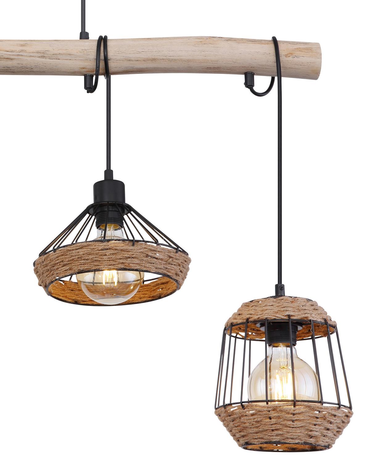 Hängeleuchte H: 120 cm 4-Flammig - Dunkelbraun/Schwarz, LIFESTYLE, Naturmaterialien/Holz (105/21/120cm) - Globo