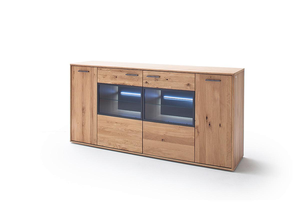 Sideboard teilmassiv 184 cm Portland Eichefarben - Eichefarben, Design, Glas/Holz (184/90/44cm) - Livetastic