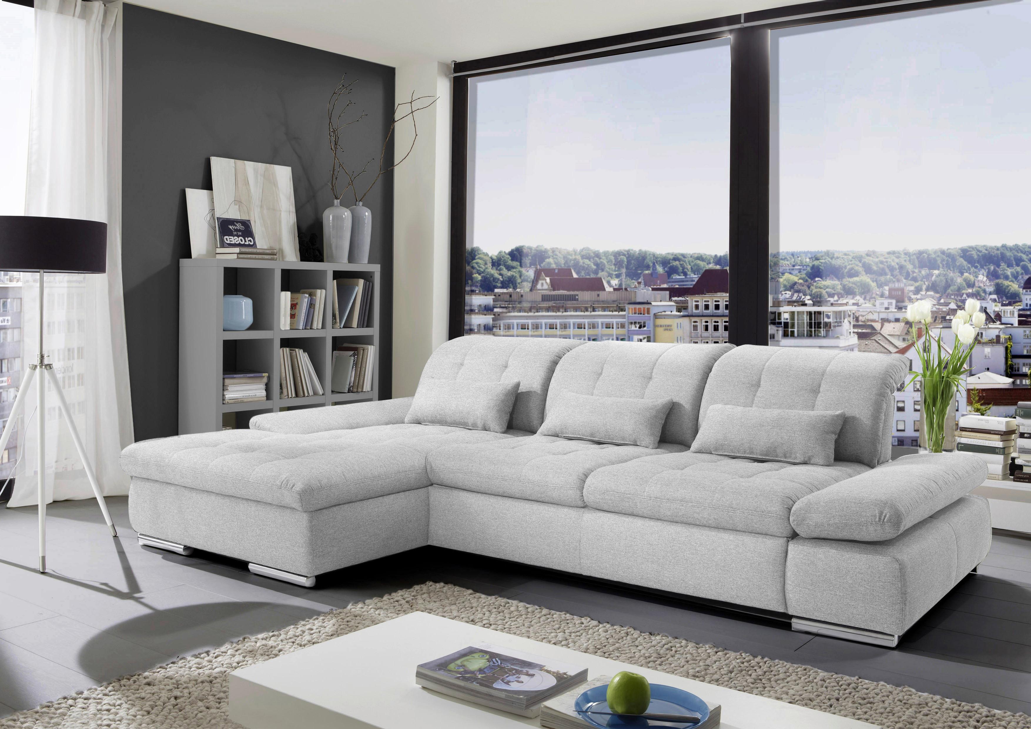 Rohová sedačka SANFINO, levá, světle šedá, bez funkcí - světle šedá/barvy chromu, Konvenční, kov/kompozitní dřevo (199/305cm) - Premium Living
