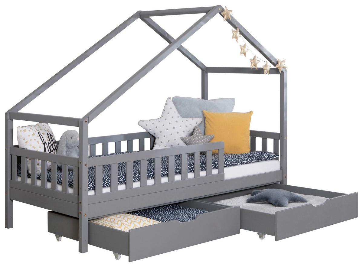 Hausbett Lou Bettschublade Hellgrau B: 90 cm - Hellgrau/Weiß, MODERN, Holz/Textil (90/200cm) - MID.YOU