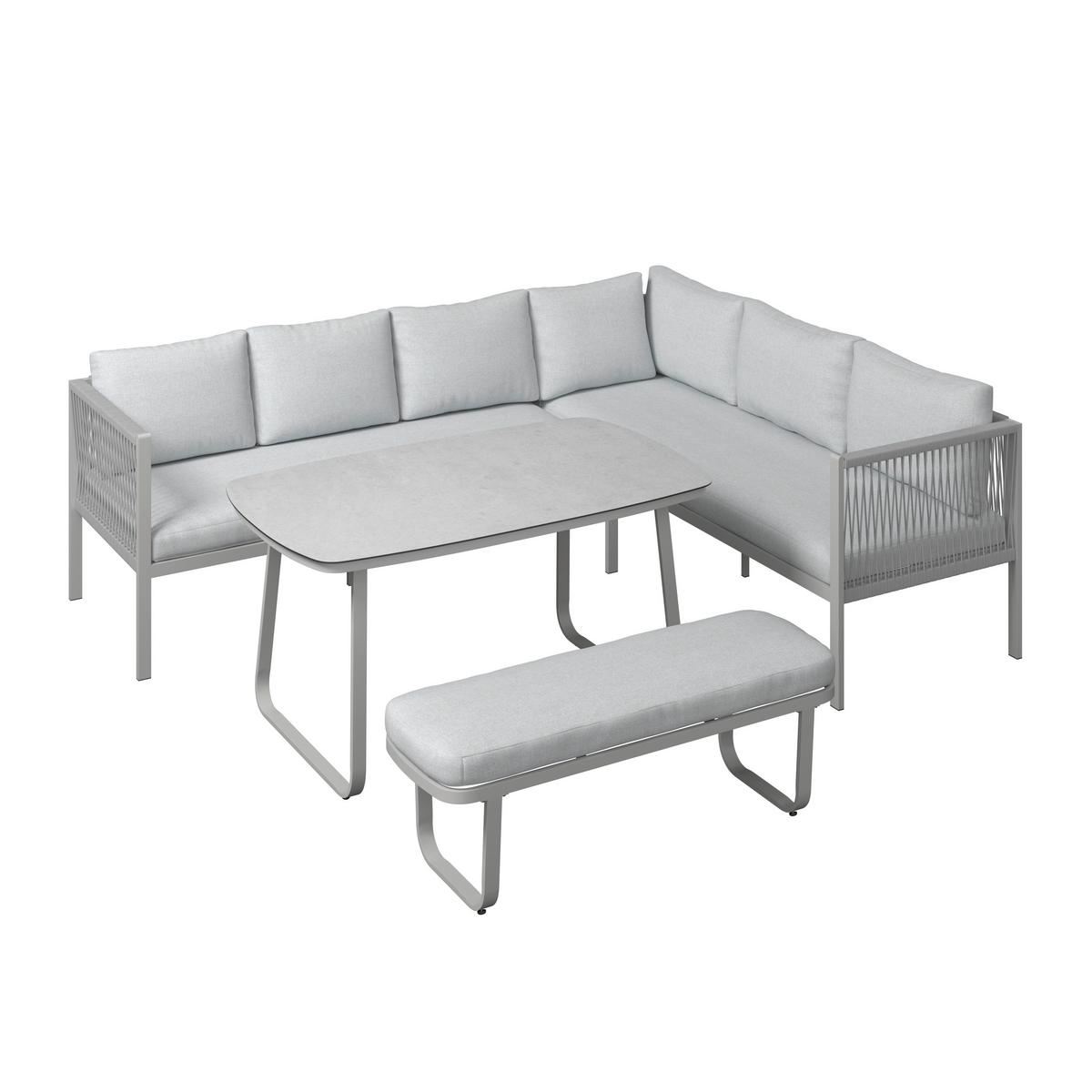 Loungegarnitur Auckland - Beige/Creme, MODERN, Glas/Textil (242/195cm) - Beldano