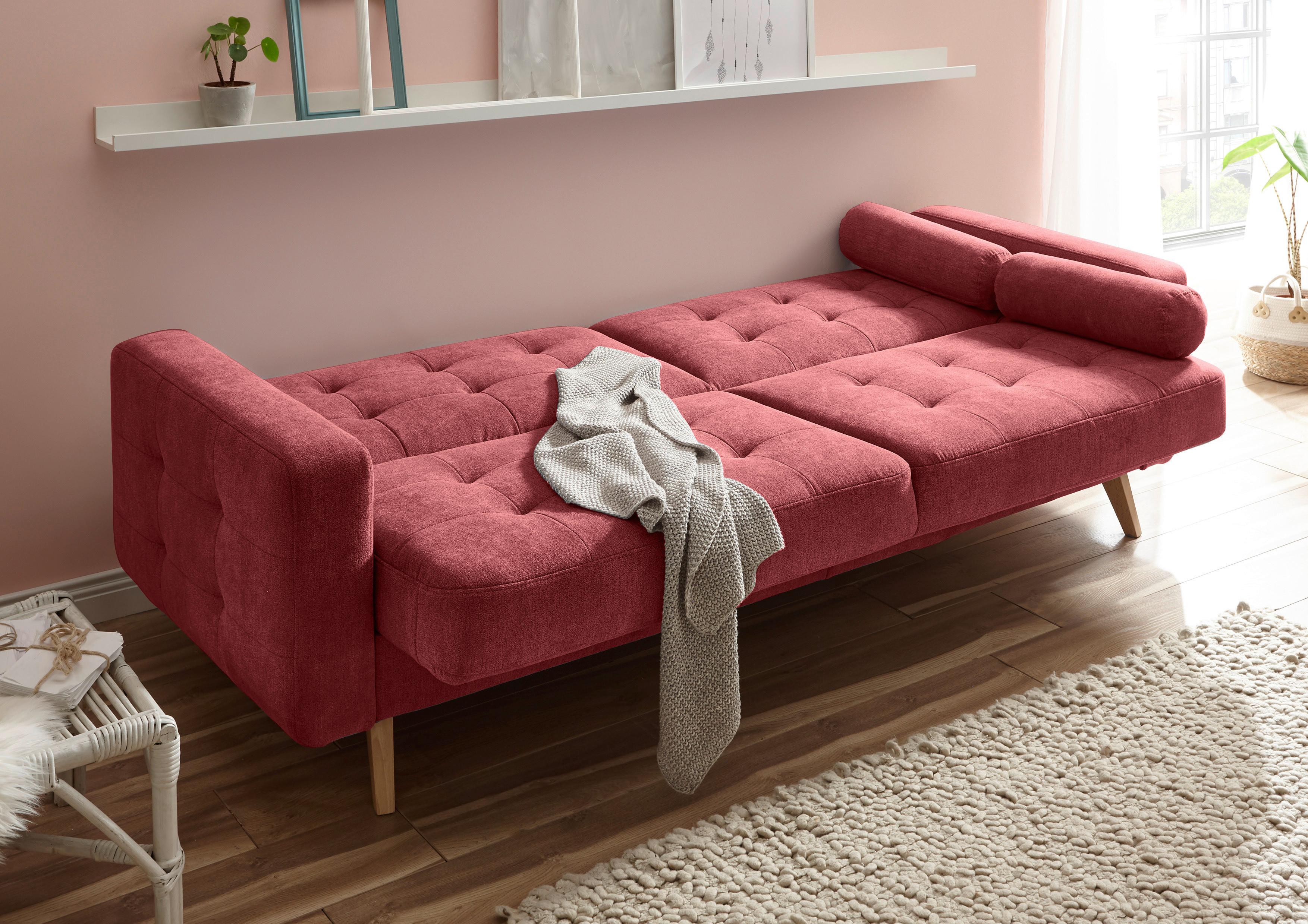 3-Sitzer-Sofa mit Schlaffunkt. + Bettkasten Fjord Beere - Beere/Eichefarben, MODERN, Holzwerkstoff/Textil (222/86/90cm) - MID.YOU