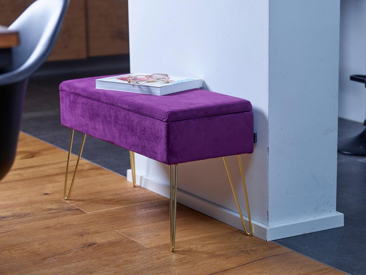 Hockerbank Scarlett Vlies Beere H: 42 cm inkl. Stauraum - Beere/Goldfarben, Design, Textil (75/42/30cm) - Echtwerk