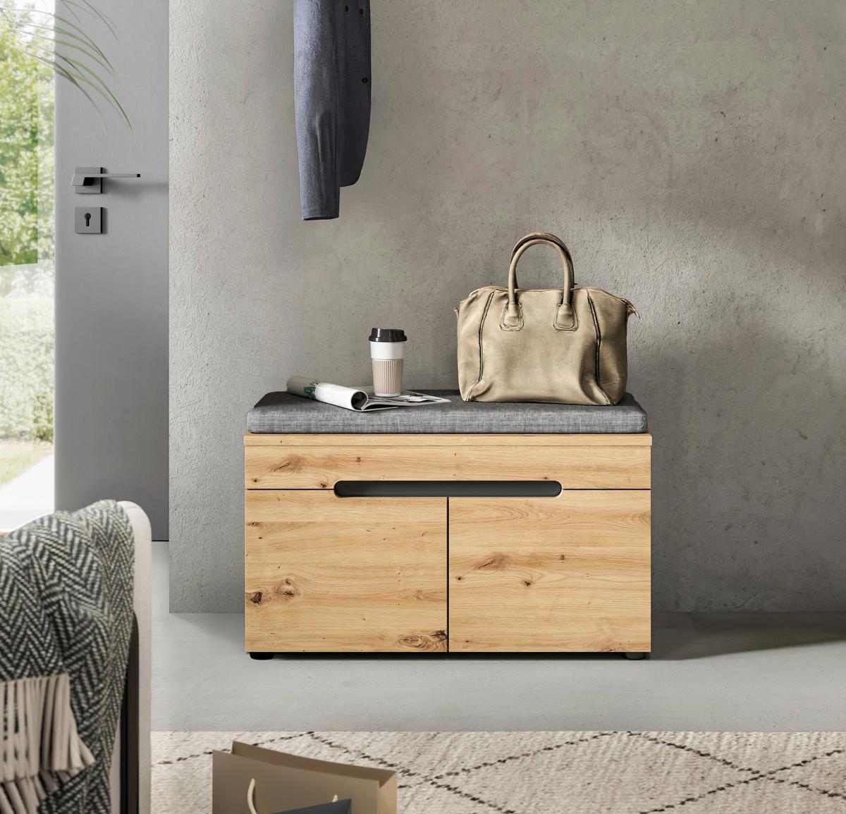 Sitzbank Canu Eiche Artisan/Grau B: 80 cm - Schwarz/Eiche Artisan, Design, Holzwerkstoff/Kunststoff (80/45/37cm) - Livetastic