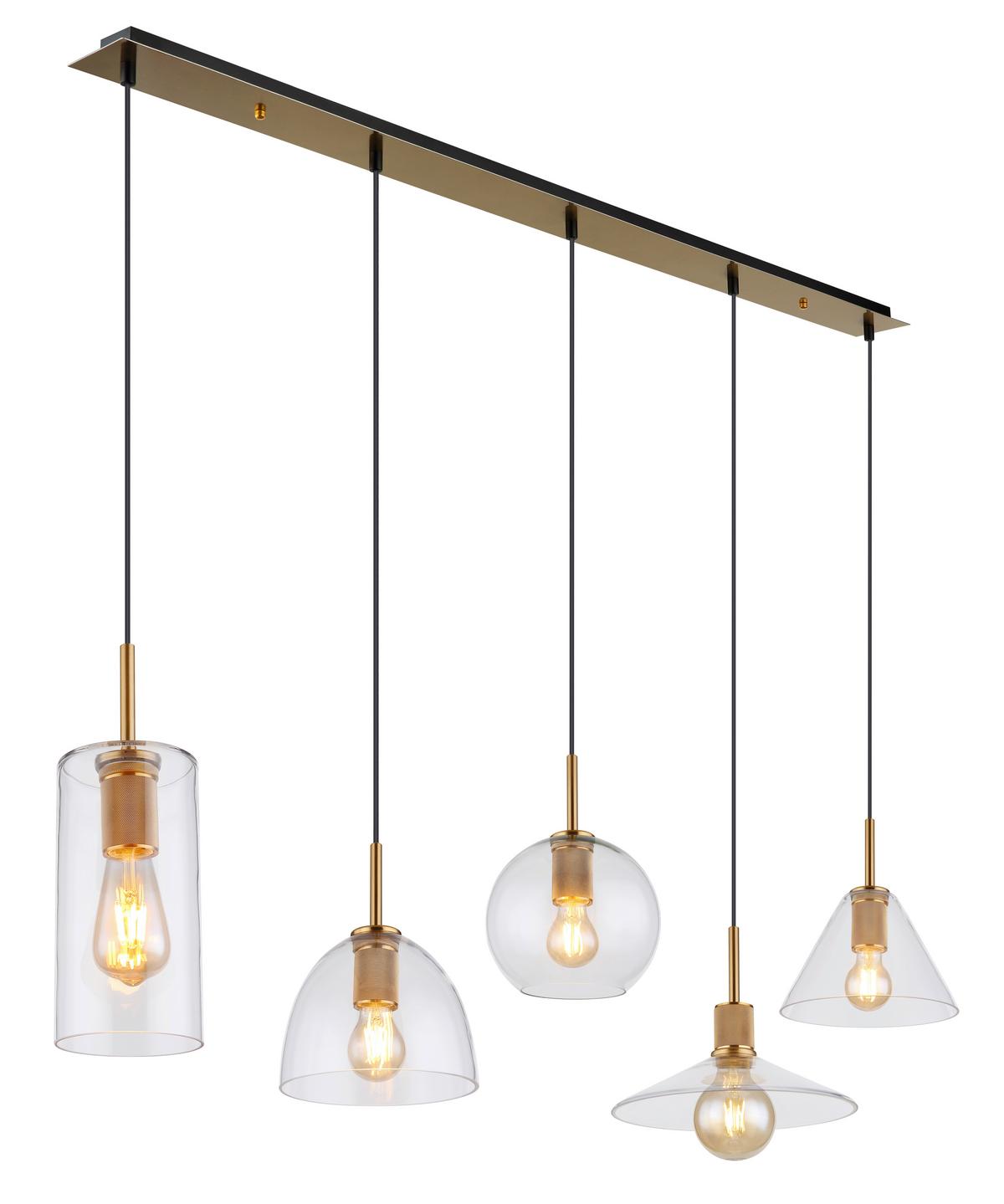 Hängeleuchte H: 120 cm 5-Flammig,leuchtmittel Wählbar - Klar/Messingfarben, Design, Glas/Metall (137/28cm) - Globo