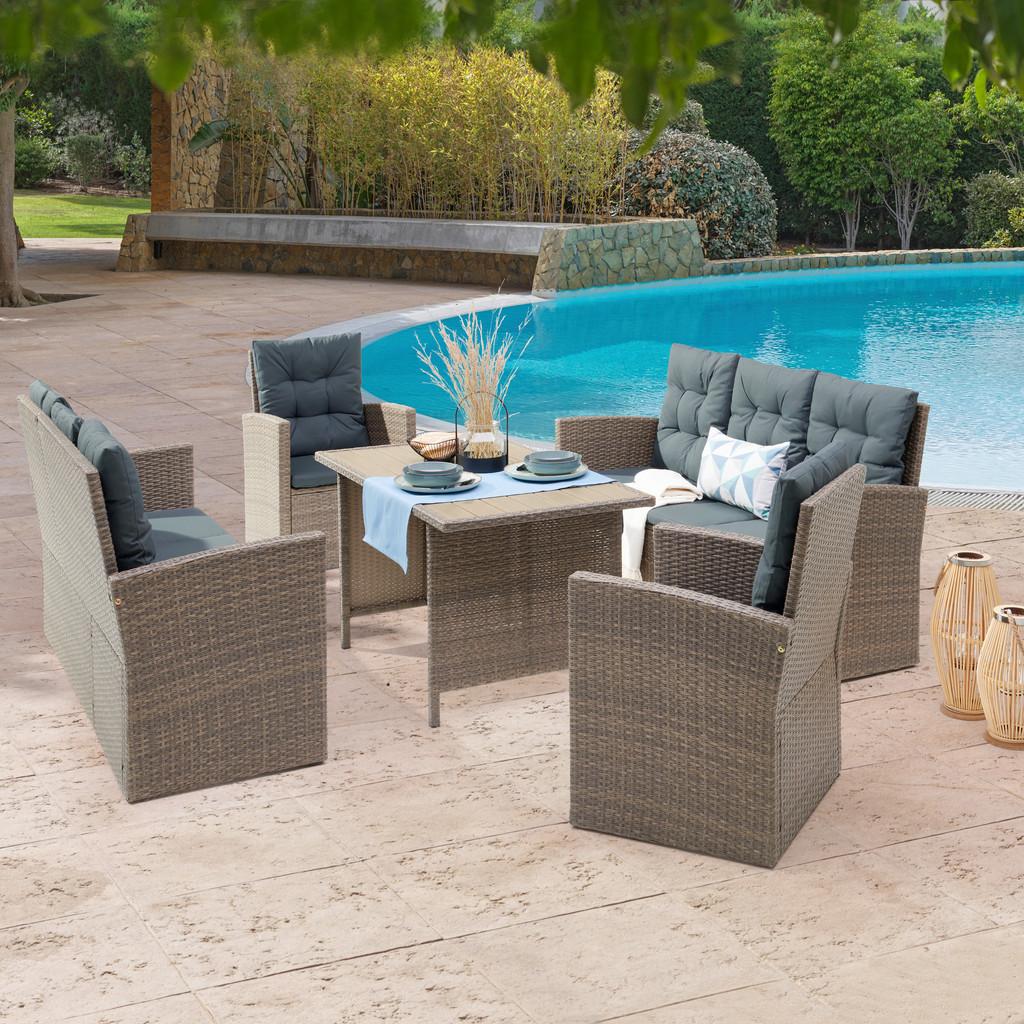 Loungegarnitur 5-Tlg. Hadwin, Kunststoffgeflecht mit Kissen