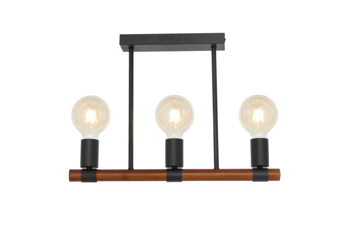 Deckenleuchte L: 49 cm 3-Flammig Länglich - Schwarz/Braun, Basics, Holz/Metall (49/6/35cm) - Globo