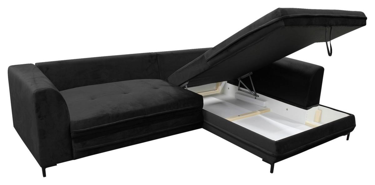 Eckschlafsofa Bello Schwarz Schlaffunktion Ottomane Rechts - Schwarz, Design, Textil (277/187cm) - Livetastic