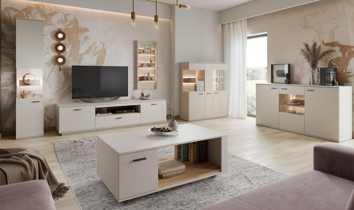 Vitrine Atico Eichefarben/Beige B: 40cm - Eichefarben/Beige, Design, Glas/Holzwerkstoff (40/197,7/37cm) - Livetastic