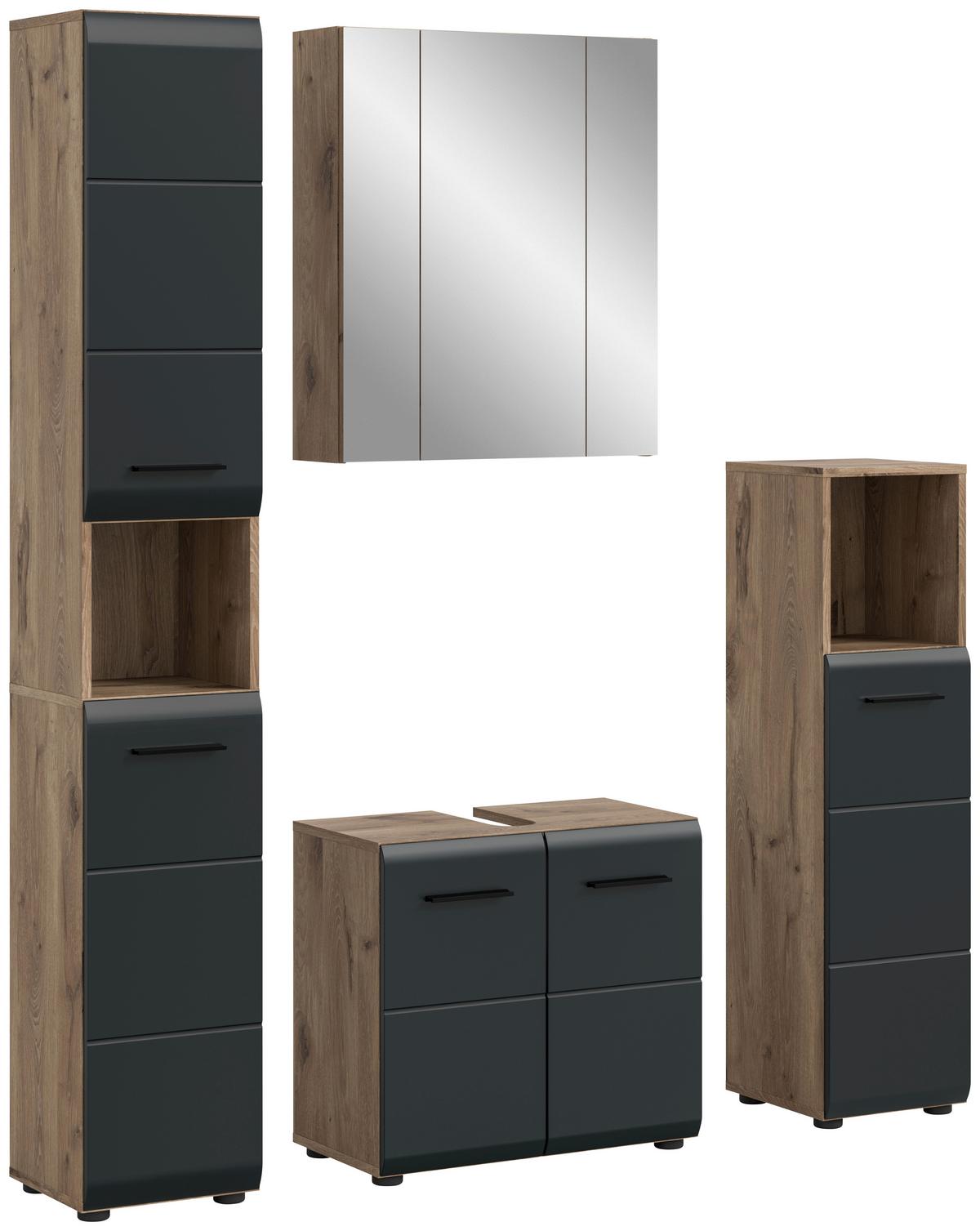 Koupelna Ice 4-dílna, černá/Dub tmavy - černá/tmavý dub, Basics, kompozitní dřevo/plast (150cm) - MID.YOU